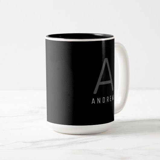 Moderne Schwarz-Weiß-Tasse für Mit Monogramm Kaffe Zweifarbige Tasse (VorderseiteRechts)