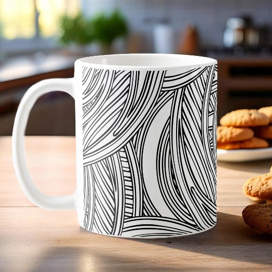 Moderne Schwarz-Weiß-Tasse mit Wirbel. Kaffeetasse