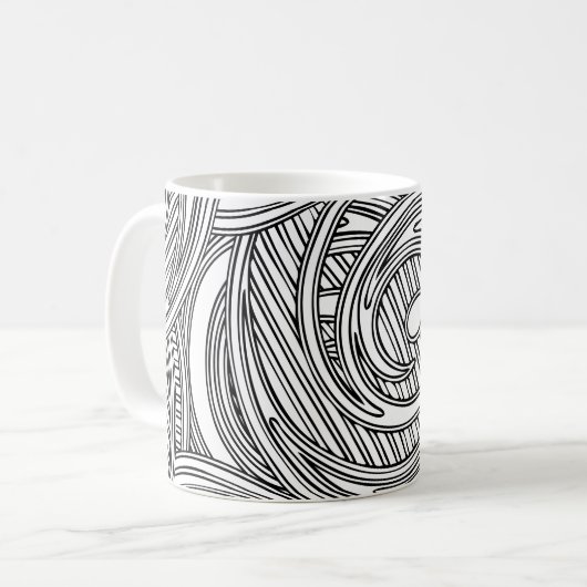 Moderne Schwarz-Weiß-Tasse mit Wirbel. Kaffeetasse (Vorderseite Links)