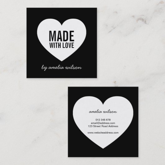 Moderne Schwarz-Weiß-Technik aus Liebe Herz Quadratische Visitenkarte (Vorne/Hinten)