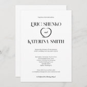 Moderne Schwarz-Weiß-Text-Stil Hochzeit einladen Einladung (Vorne/Hinten)