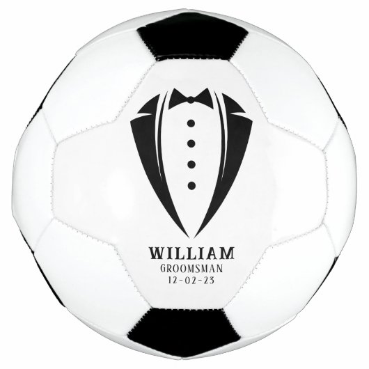 Moderne Schwarz-Weiß-Tuxedo-Trauzeuge-Geschenke Fußball (Vorderseite)
