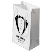 Moderne Schwarz-Weiß-Tuxedo-Trauzeuge-Geschenke Kleine Geschenktüte (Rückseite Schrägansicht)