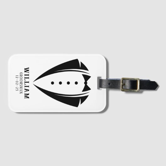 Moderne Schwarz-Weiß-Tuxedo-Trauzeugen Gepäckanhänger (Vorderseite (Horizontal))