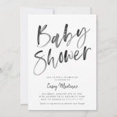 Moderne Schwarz-Weiß-Typografie-Babydusche Einladung (Vorderseite)