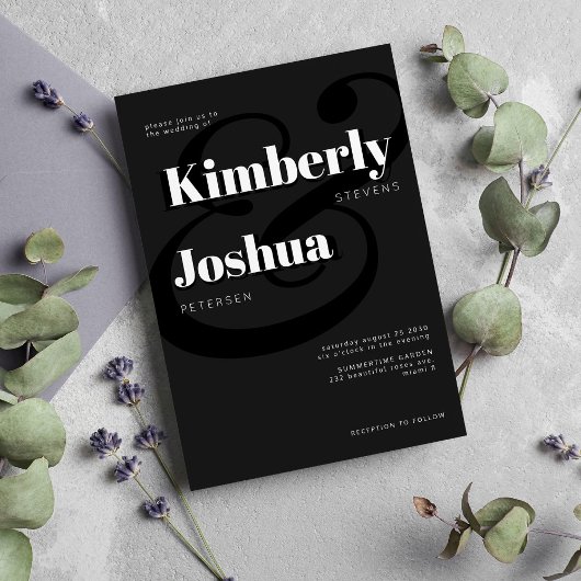 Moderne Schwarz-Weiß-Typografie-Hochzeit Einladung