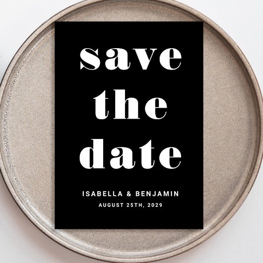 Moderne Schwarz-Weiß-Typografie-Hochzeit Save The Date