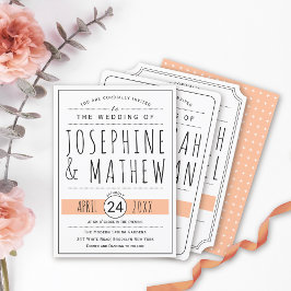 Moderne Schwarz-Weiß-Typografie-Pfirsichhochzeit Einladung