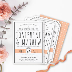 Moderne Schwarz-Weiß-Typografie-Pfirsichhochzeit Einladung