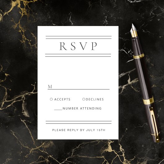 Moderne Schwarz-Weiß-Typografie RSVP Karte
