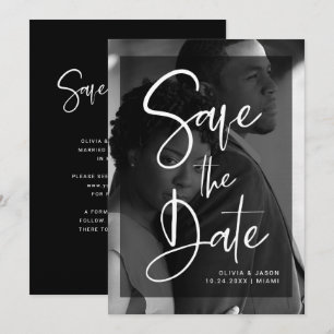 Moderne Schwarz-Weiß-Überlagerung Foto Save The Date