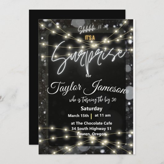 Moderne Schwarz-Weiß-Überraschung Einladung QR uAw (Vorne/Hinten)