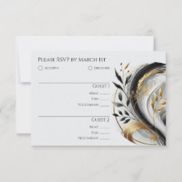 Moderne Schwarz-weiß- und Goldhochzeit, botanisch- RSVP Karte