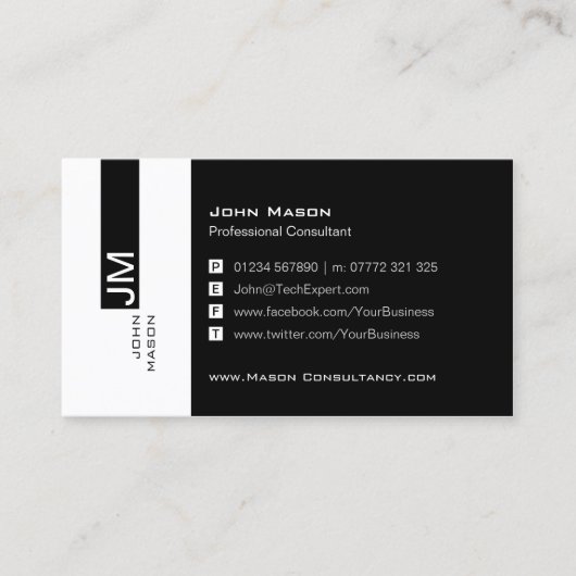 Moderne Schwarz-Weiß-Visitenkarte für Social Media Visitenkarte (Vorderseite)