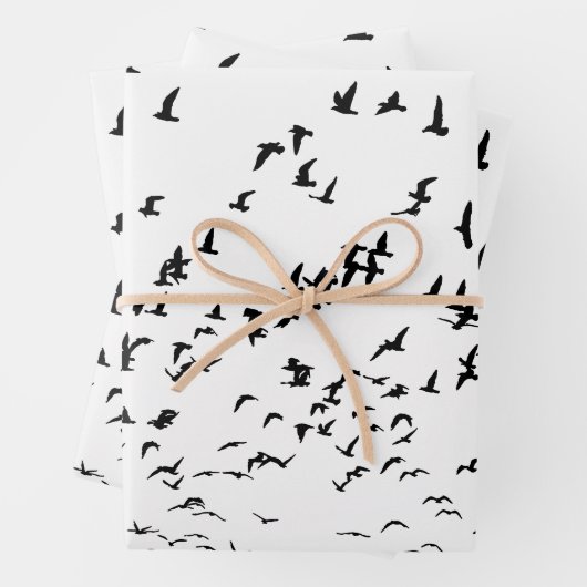 Moderne Schwarz-Weiß-Vögel-Hochzeit Geschenkpapier Set (Beispiel)