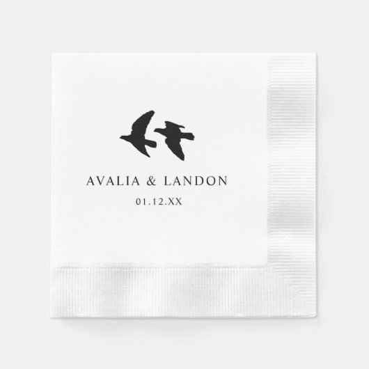 Moderne Schwarz-Weiß-Vögel-Hochzeit Serviette (Vorderseite)