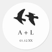 Moderne Schwarz-Weiß-Vögel-Hochzeitsmonogramm Runder Aufkleber (Vorderseite)