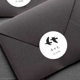 Moderne Schwarz-Weiß-Vögel-Hochzeitsmonogramm Runder Aufkleber