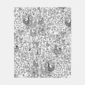 Moderne Schwarz-Weiß-Vögel-Muster Fleecedecke (Vorderseite)