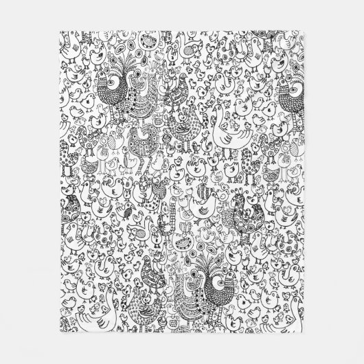 Moderne Schwarz-Weiß-Vögel-Muster Fleecedecke (Vorderseite)