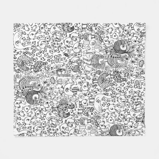 Moderne Schwarz-Weiß-Vögel-Muster Fleecedecke (Vorderseite (Horizontal))