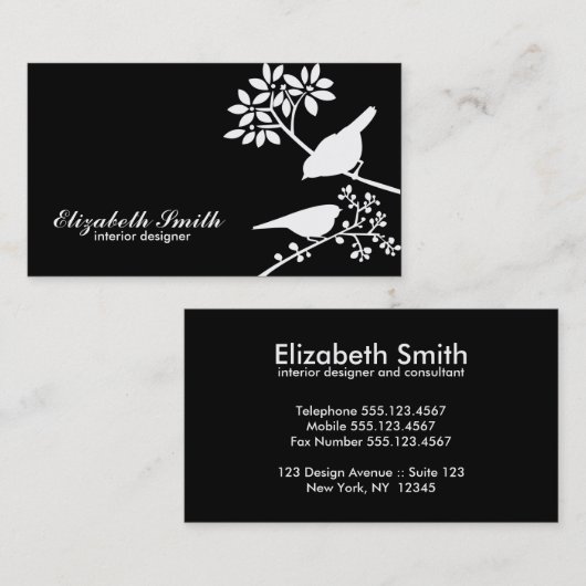 Moderne Schwarz-Weiß-Vögel Visitenkarte (Vorne/Hinten)