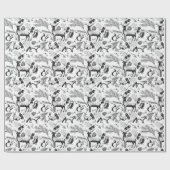 Moderne Schwarz-Weiß-Waldtiere handGezeichnet Geschenkpapier (Flach)