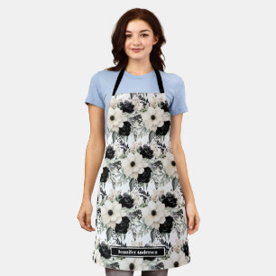 Moderne Schwarz-Weiß-Wasserfarben-Blumen-Schürze Schürze