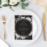 Moderne Schwarz-Weiß-Wasserfarben-Hochzeit Menükarte<br><div class="desc">Dramatische Aquarellfarben Schwarz-Weiß-Blumen über Farbkreis und Hintergrund; Imitate Goldkreis ist nicht editierbar,  aber man kann sie entfernen oder skalieren.</div>