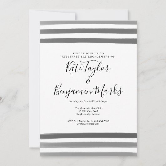 Moderne Schwarz-Weiß-Watercolor-Engagement-Party Einladung (Vorderseite)