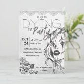 Moderne Schwarz-Weiß-Weibchen-Halloween Einladung (Stehend Vorderseite)