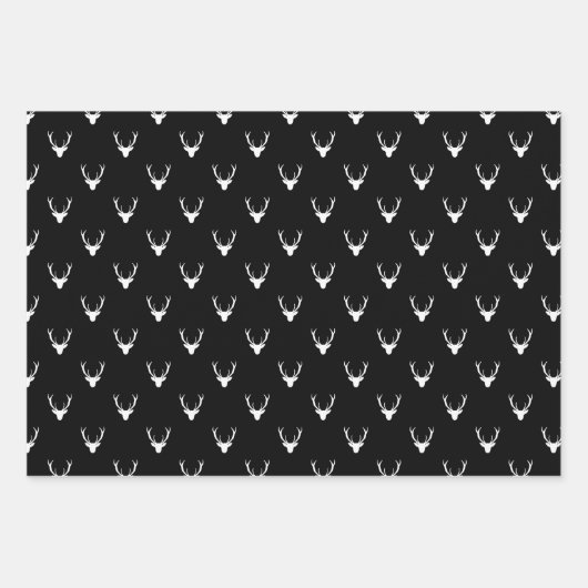 Moderne Schwarz-Weiß-Weihnachtsbäume & Rentier Geschenkpapier Set (Vorderseite 2)