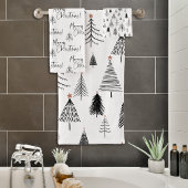 Moderne Schwarz-Weiß-Weihnachtsbaumen Badhandtuch Set