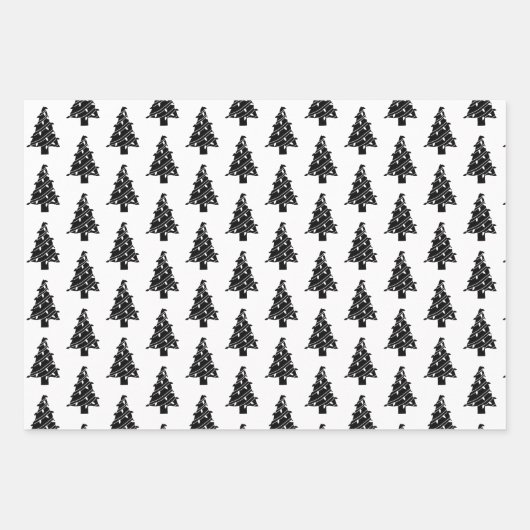 Moderne Schwarz-Weiß-Weihnachtsbaumen Geschenkpapier Set (Vorderseite 2)