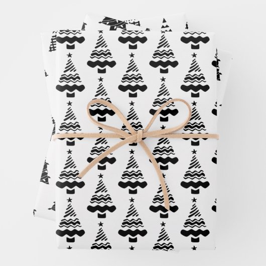 Moderne Schwarz-Weiß-Weihnachtsbaumen Geschenkpapier Set (Beispiel)