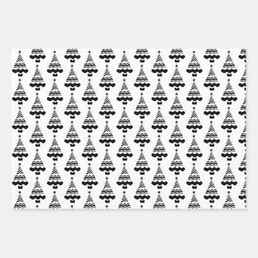 Moderne Schwarz-Weiß-Weihnachtsbaumen Geschenkpapier Set (Vorderseite)