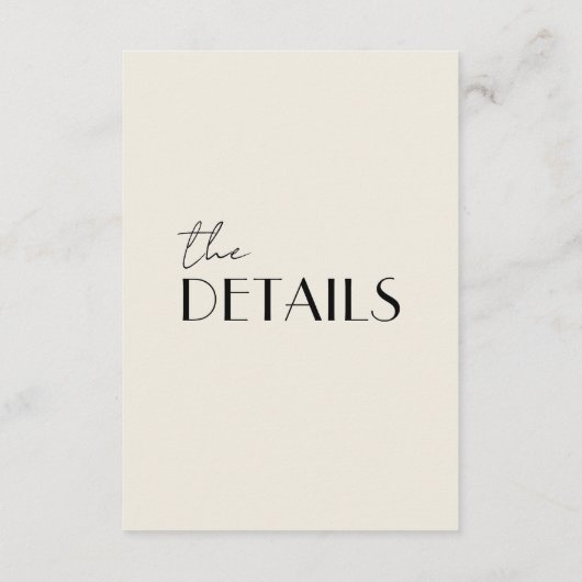 Moderne Schwarz-Weiß-Weiß-Hochzeitsdetails Begleitkarte (Rückseite)