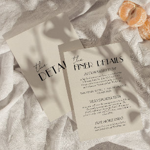 Moderne Schwarz-Weiß-Weiß-Hochzeitsdetails Begleitkarte