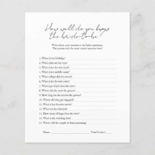 Moderne Schwarz-weiß, wie gut Sie die Braut kennen Flyer (Vorne)