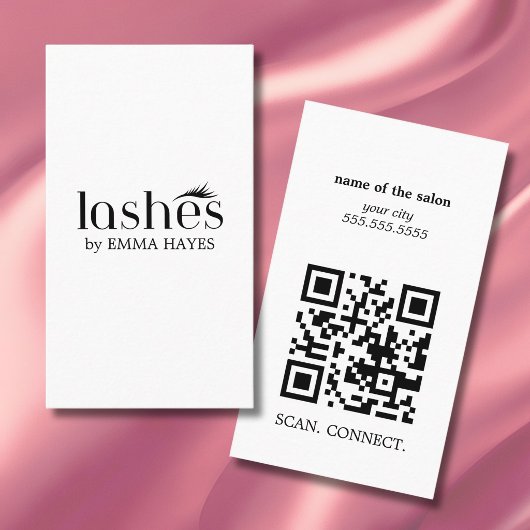 Moderne Schwarz-Weiß-Wimpernstylist QR-Code Vertik Visitenkarte