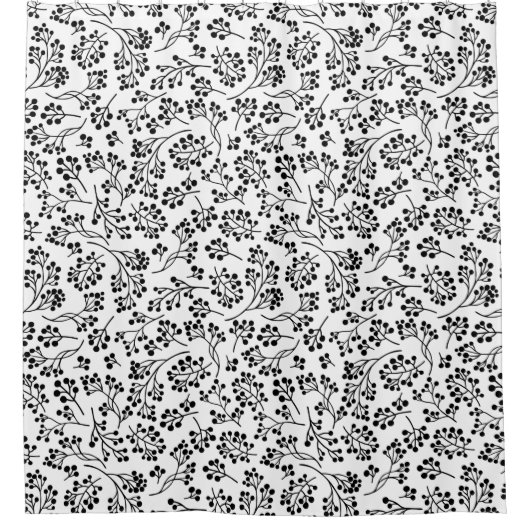 Moderne Schwarz-Weiß-Winterberries Duschvorhang (Vorderseite)