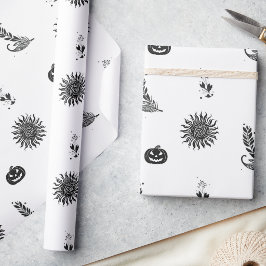 Moderne Schwarz-Weiß-Witchcore-Halloween Geschenkpapier