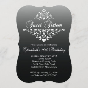 Moderne Schwarz-weiße 16 . Geburtstag Geburtstagsp Einladung