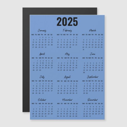 Moderne Schwarz-weiße 2025 Kalender Volljahresperi Magnetkarte (Vorne/Hinten)
