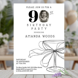 Moderne Schwarz-weiße 90. Geburtstagsfeier mit Fot Einladung