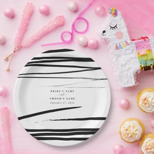 Moderne Schwarz-weiße Abstrakte Gastgeschenk Hochz Pappteller (Party)