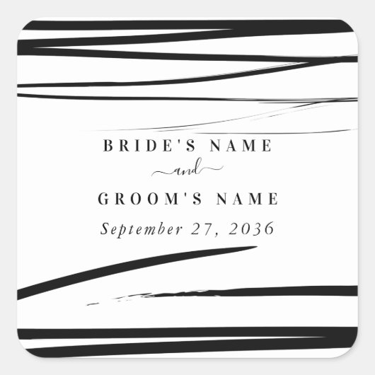 Moderne Schwarz-weiße Abstrakte Gastgeschenk Hochz Quadratischer Aufkleber (Vorderseite)