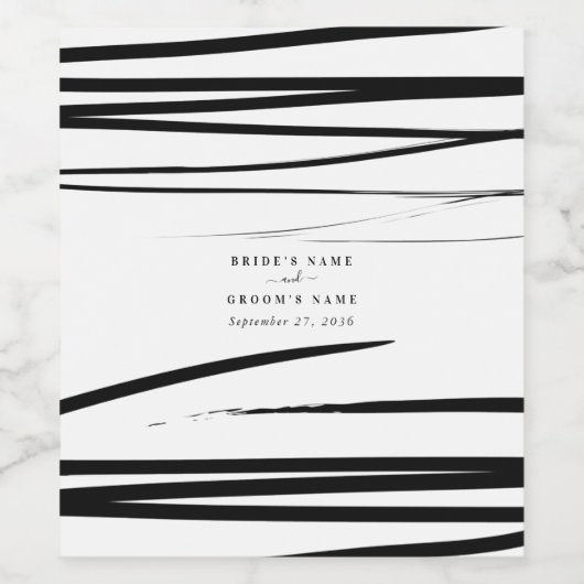 Moderne Schwarz-weiße Abstrakte Gastgeschenk Hochz Weinetikett (Einzelnes Label)