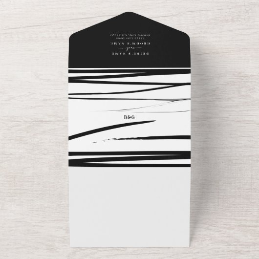 Moderne Schwarz-weiße Abstrakte Hochzeit All In One Einladung (Außenbereich)