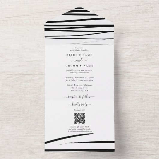 Moderne Schwarz-weiße Abstrakte Hochzeit All In One Einladung (Innen Boden)